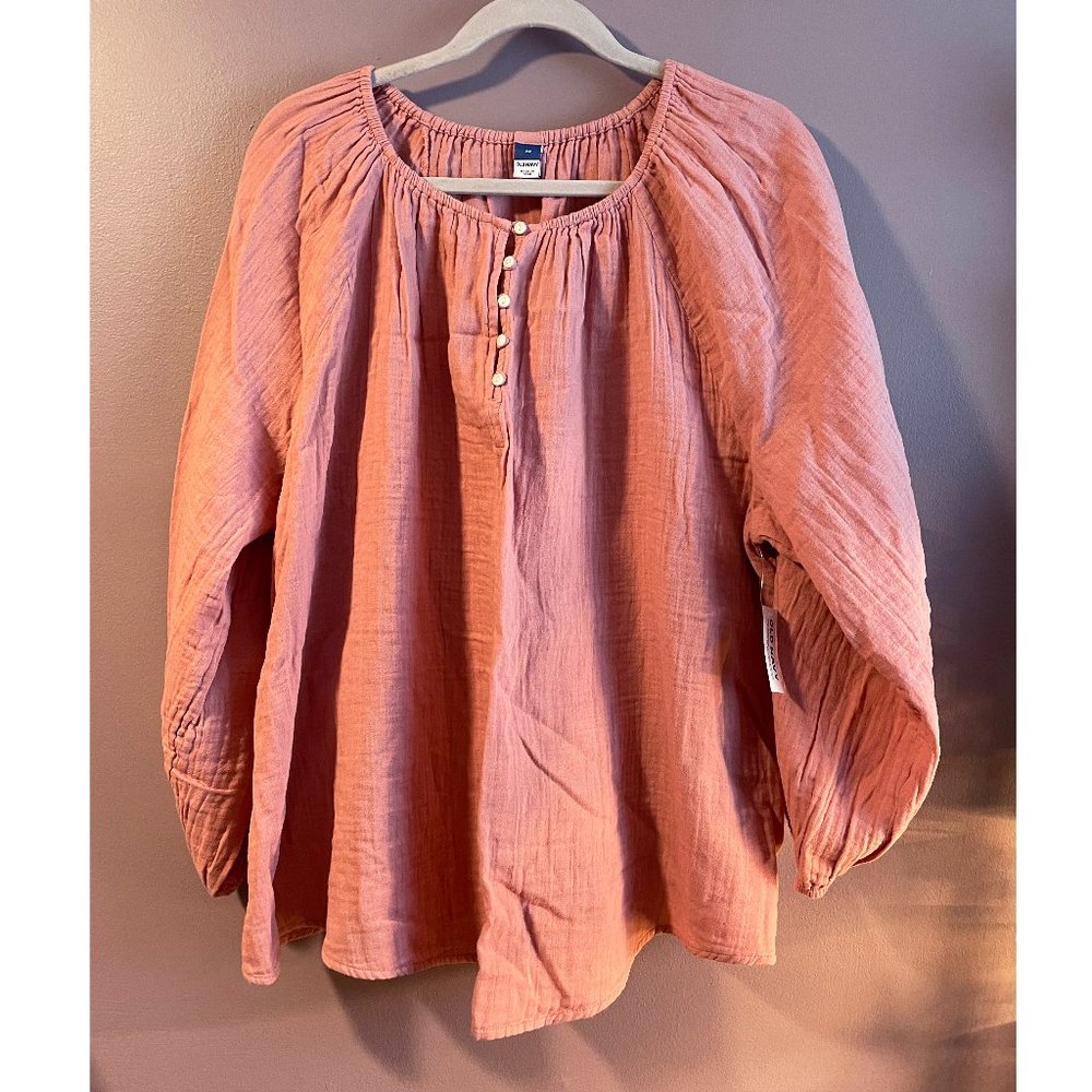 NWT Old Navy Coral Pink Gauze Long-Sleeve Blouse - 2X